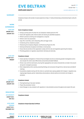 Compliance Analyst Resume Sample and Template
