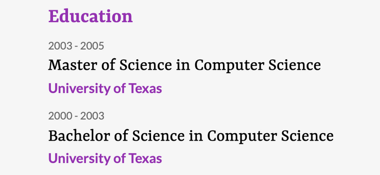 Professional CV Format: Education Section