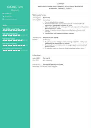 Manicurist Resume Sample and Template
