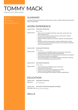 Instrument Technician Resume Sample and Template