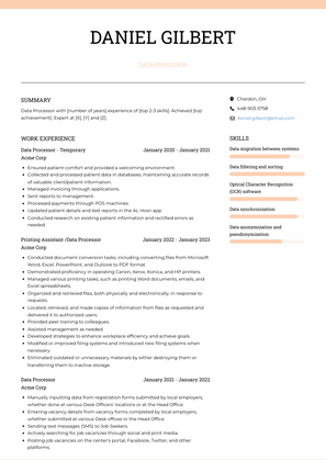 Data Processor Resume Sample and Template