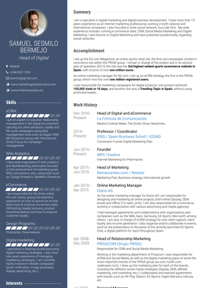 Online Marketing Manager Resume Sample and Template