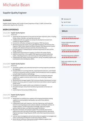 Supplier Quality Engineer Resume Sample and Template