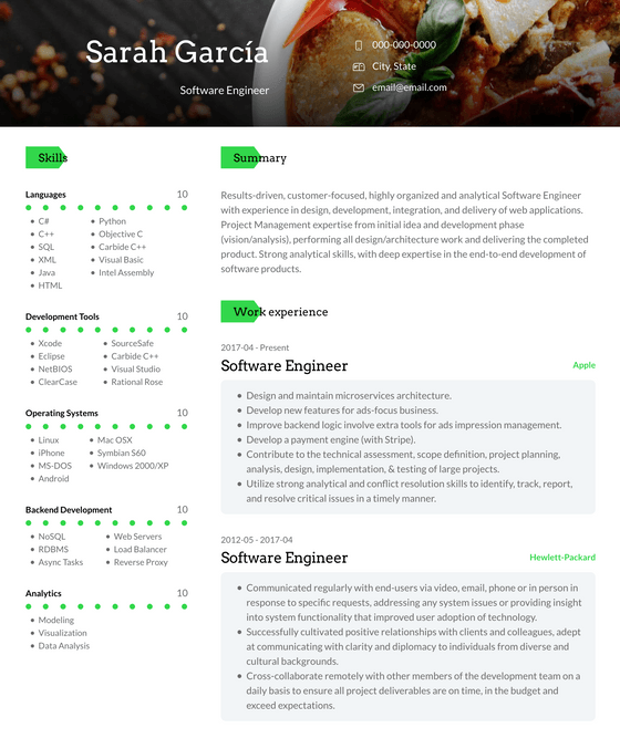 Rainier CV Template and Example by VisualCV