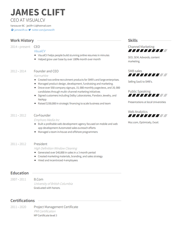 resume header examples 2023