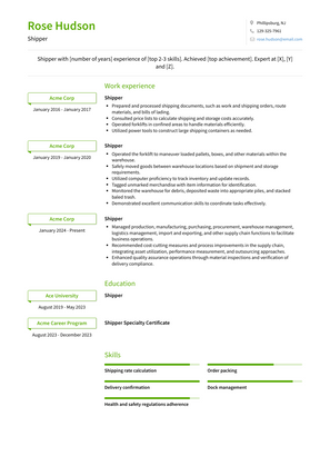 Shipper Resume Sample and Template