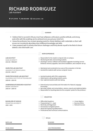 Lab Assistant Resume Sample and Template