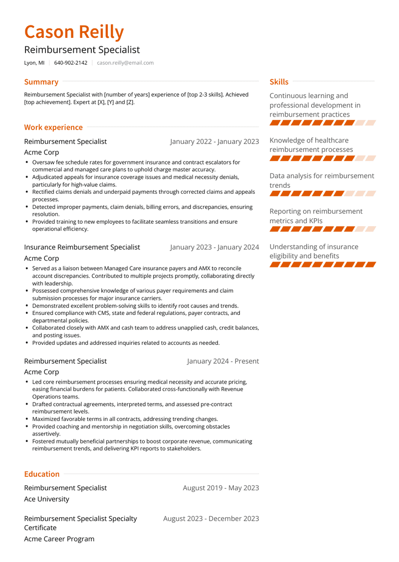 Reimbursement Specialist Resume Sample and Template