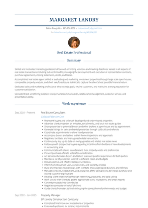 Real Estate Consultant Resume Sample and Template
