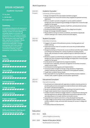 Academic Counselor CV Example and Template