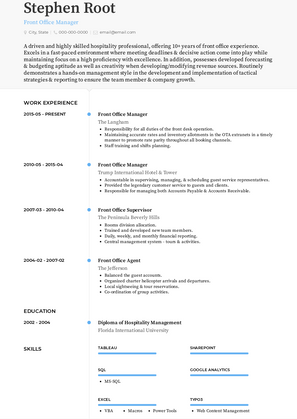 Front Office Manager Resume Sample and Template