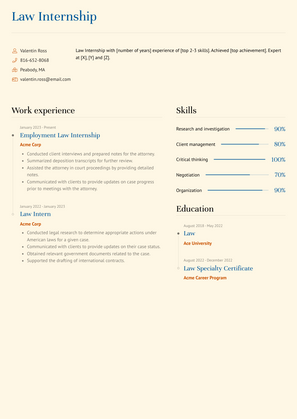 Law Internship Resume Sample and Template