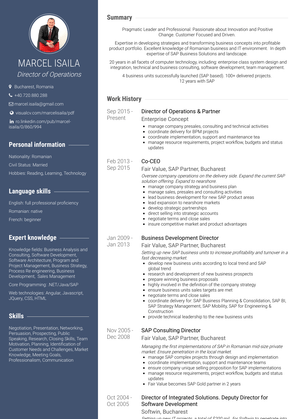 Director Of Operations & Partner Resume Sample and Template