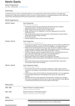 Senior Programmer Resume Sample and Template