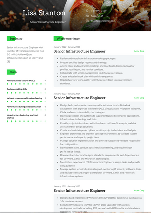 Senior Infrastructure Engineer Resume Sample and Template