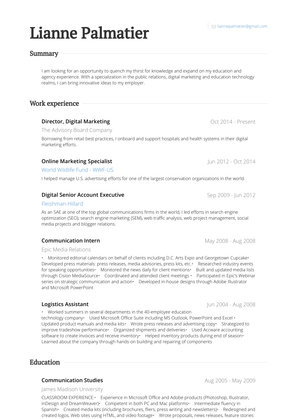 Online Marketing Specialist Resume Sample and Template