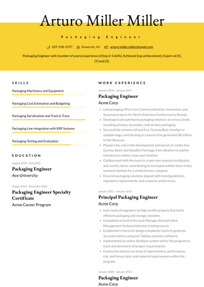 Packaging Engineer Resume Sample and Template