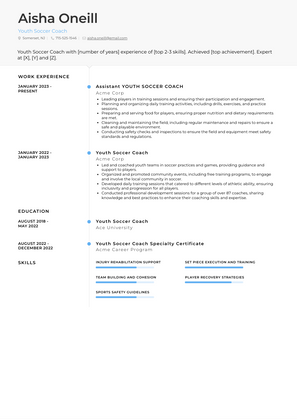 Youth Soccer Coach Resume Sample and Template
