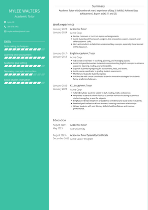 Academic Tutor Resume Sample and Template