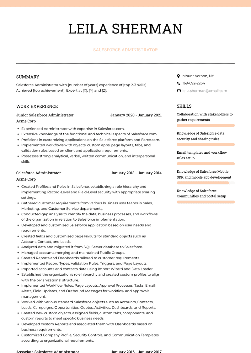 Salesforce Administrator Resume Sample and Template
