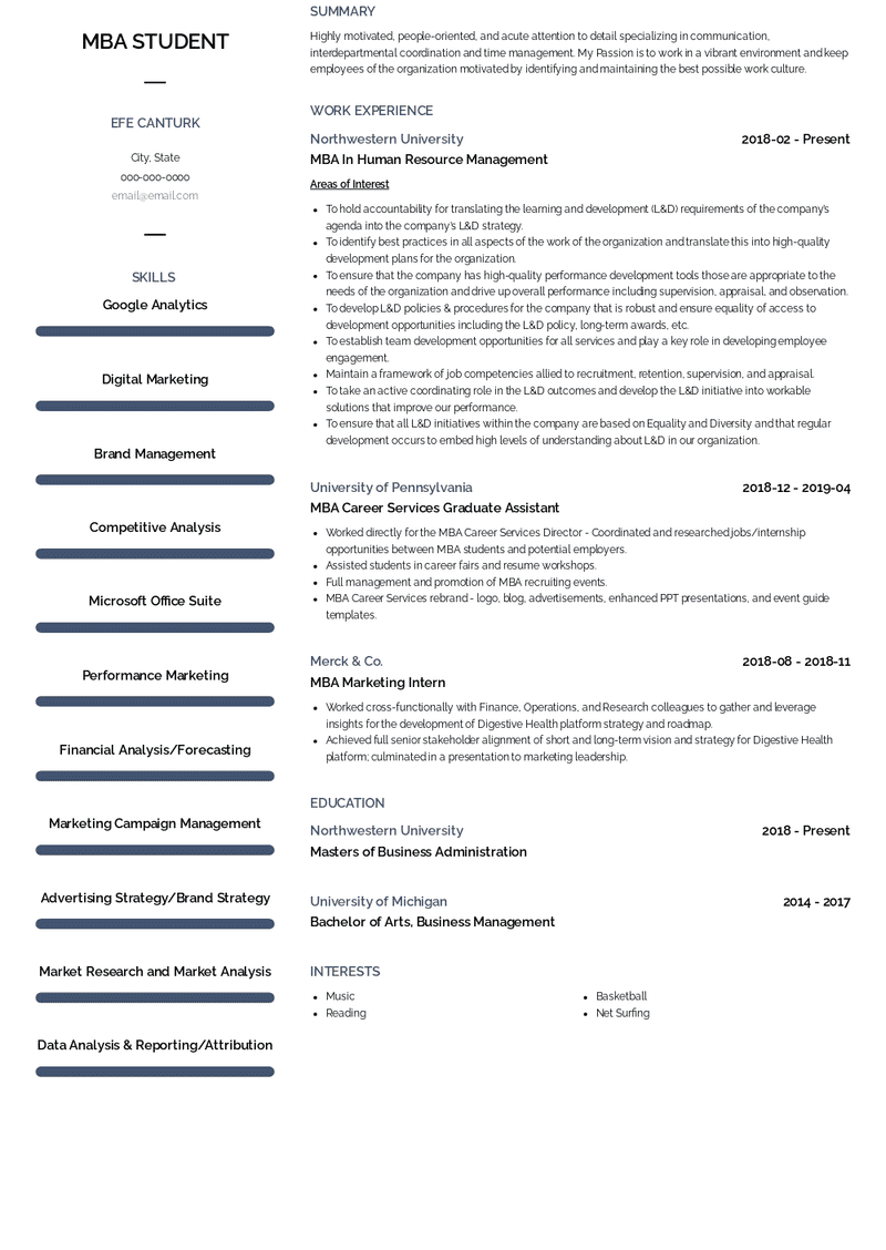 Mba Student Resume Samples And Templates Visualcv