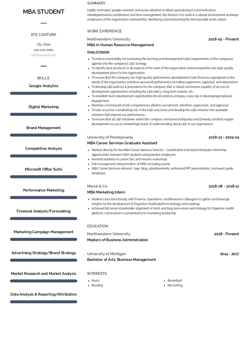 resume format mba student