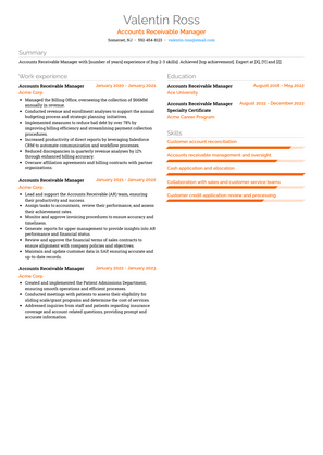 Accounts Receivable Manager Resume Sample and Template