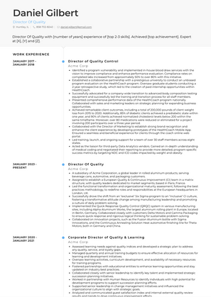 Director Of Quality Resume Sample and Template