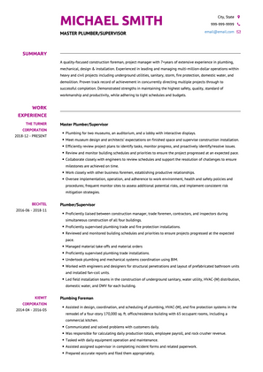 Plumber CV Example and Template