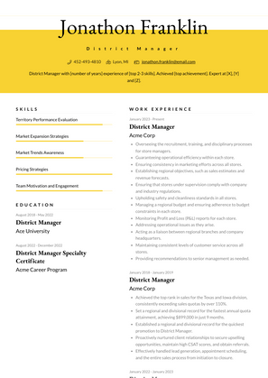District Manager Resume Sample and Template