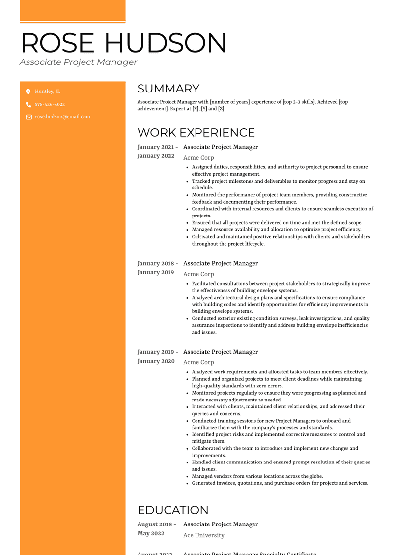 Associate Project Manager Resume Sample and Template