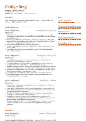 Public Safety Officer Resume Sample and Template