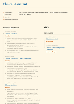 Clinical Assistant Resume Sample and Template