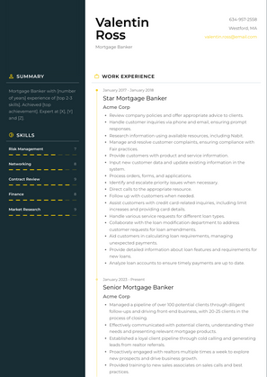 Mortgage Banker Resume Sample and Template