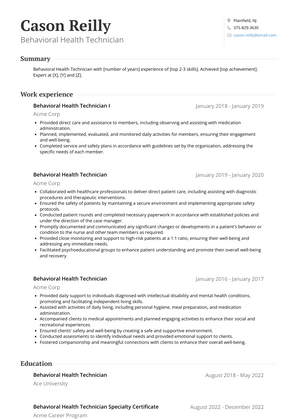 Behavioral Health Technician Resume Sample and Template