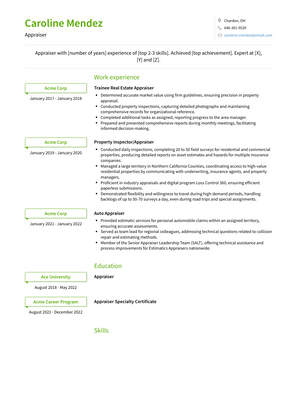 Appraiser Resume Sample and Template