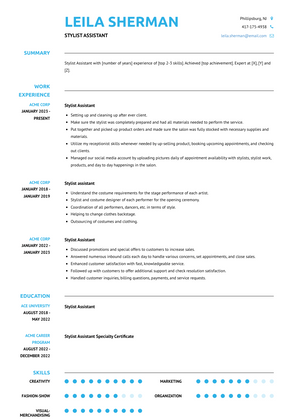 Stylist Assistant Resume Sample and Template