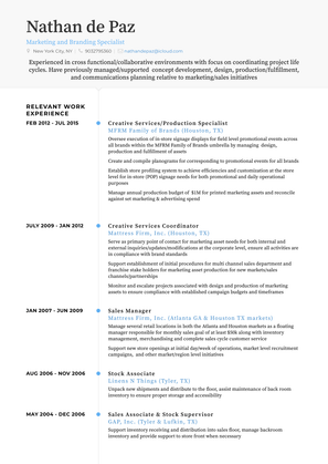 Creative Services/Production Specialist Resume Sample and Template