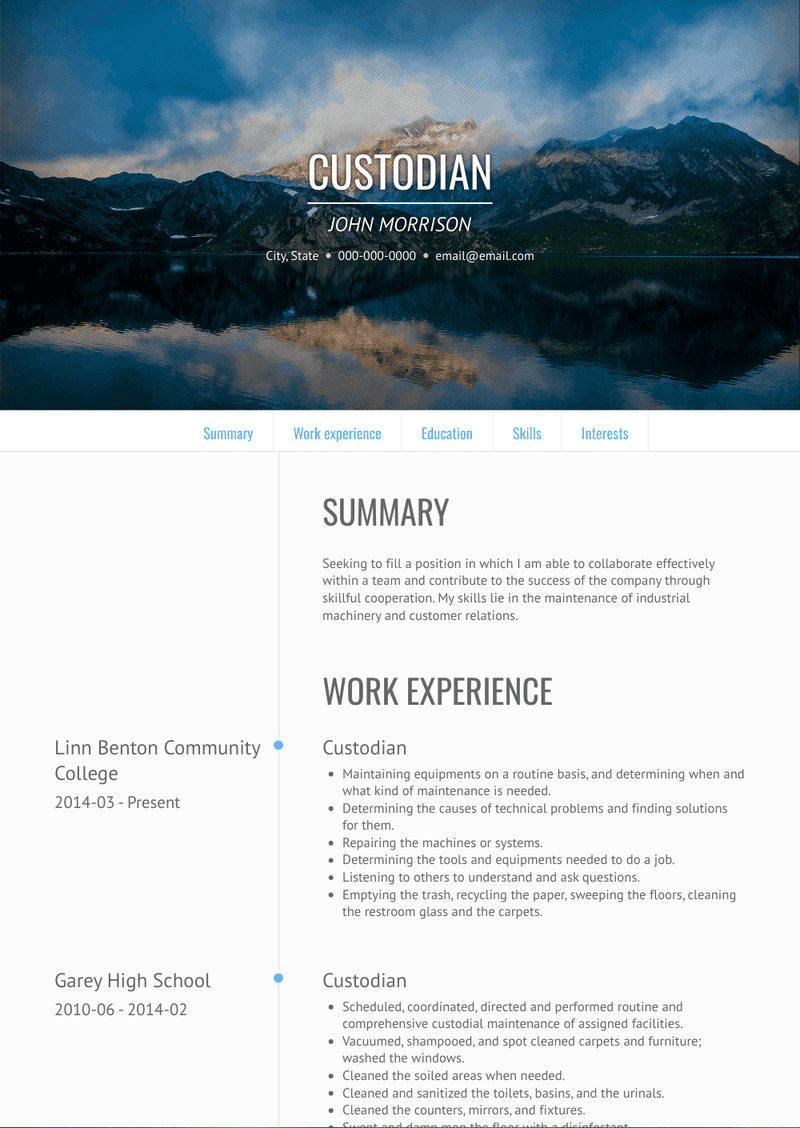 Custodian Resume Sample and Template