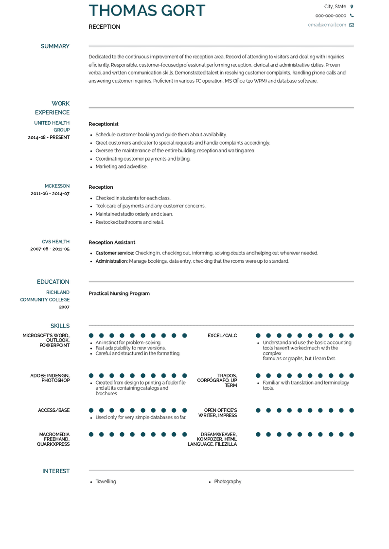 Reception Resume Sample and Template