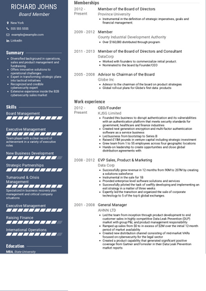 Board Member Resume Sample and Template