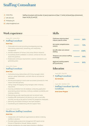 Staffing Consultant Resume Sample and Template