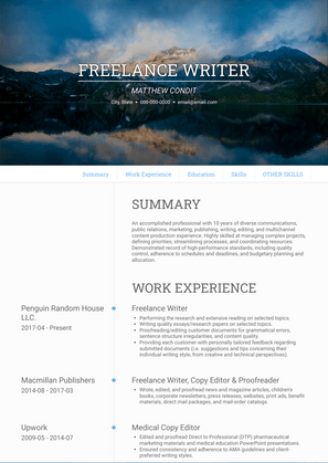 Freelance Writer Resume Sample and Template
