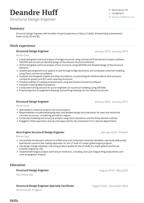 Structural Design Engineer Resume Sample and Template