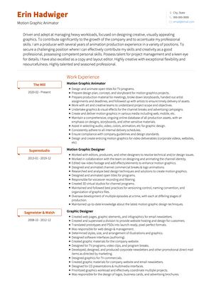 Motion Graphic Animator CV Example and Template