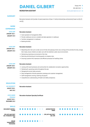 Recreation Assistant Resume Sample and Template