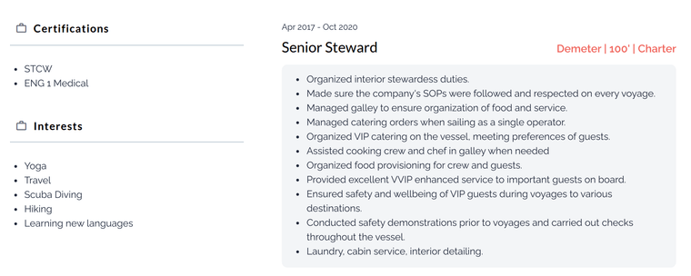 Hobbies and interests resume section example with experience