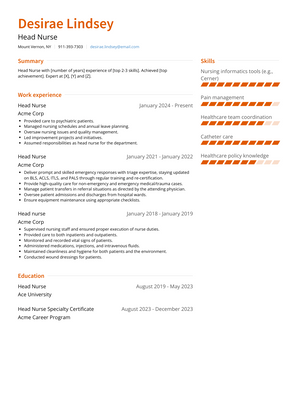 Head Nurse Resume Sample and Template