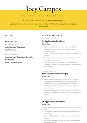 Applications Developer Resume Sample and Template