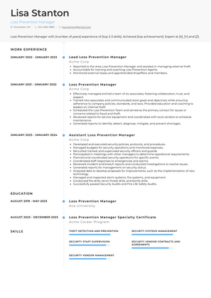 Loss Prevention Manager Resume Sample and Template